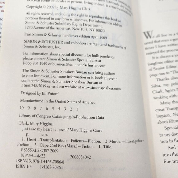 Just Take My Heart by Mary Higgins Clark Novel Hardcover, First Edition - Picture 6 of 7